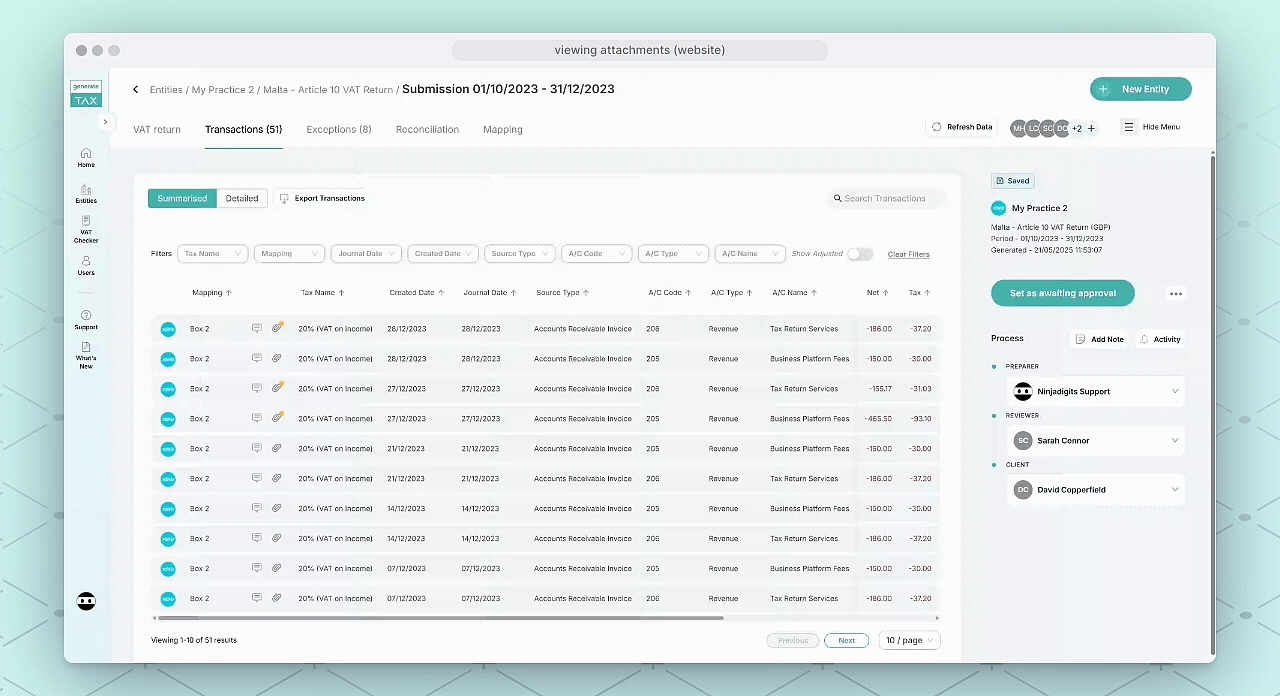 viewing attachments (website)